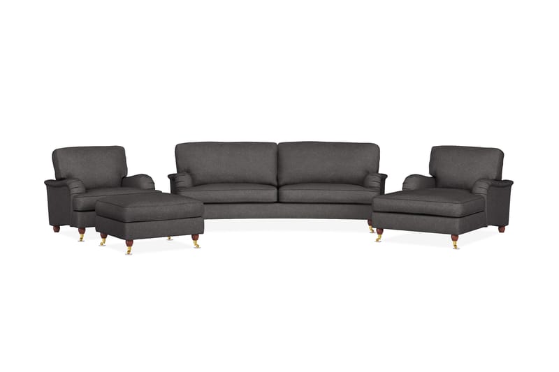 Howard Lyx Soffgrupp 3-sits Svägd Soffa + Divanfåtölj + Fåtölj + Fotpall i Tyg - Mörkgrå - Möbler - Soffa - Soffgrupp - Howard soffgrupp