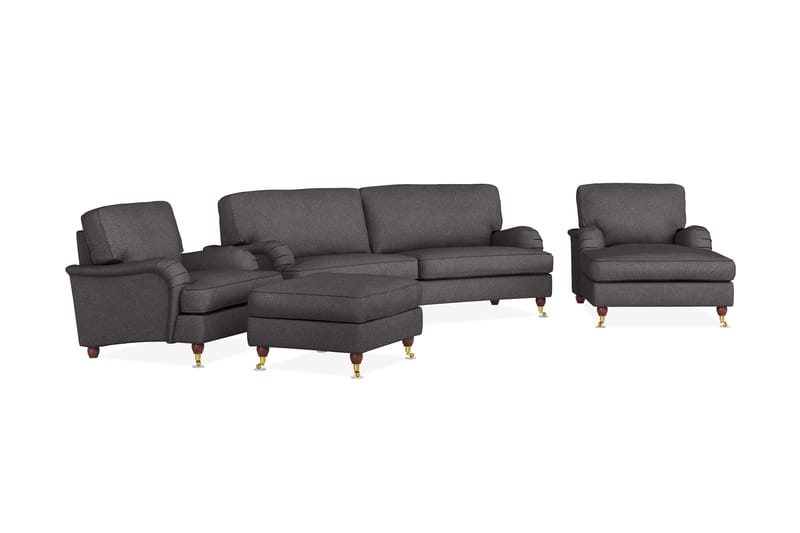 Howard Lyx Soffgrupp 3-sits Svägd Soffa + Divanfåtölj + Fåtölj + Fotpall i Tyg - Mörkgrå - Möbler - Soffa - Soffgrupp - Howard soffgrupp