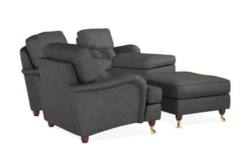 Howard Lyx Soffgrupp 3-sits Svägd Soffa + Divanfåtölj + Fåtölj + Fotpall i Tyg - Mörkgrå - Möbler - Soffa - Soffgrupp - Howard soffgrupp