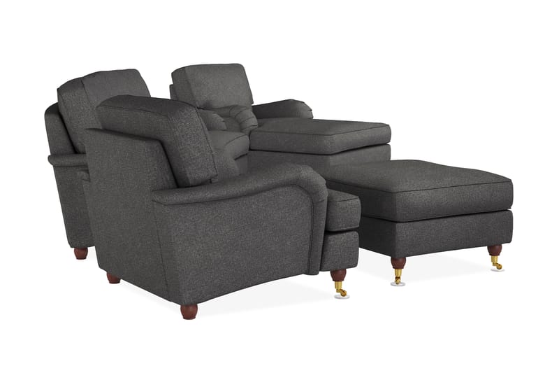 Howard Lyx Soffgrupp 3-sits Svägd Soffa + Divanfåtölj + Fåtölj + Fotpall i Tyg - Mörkgrå - Möbler - Soffa - Soffgrupp - Howard soffgrupp
