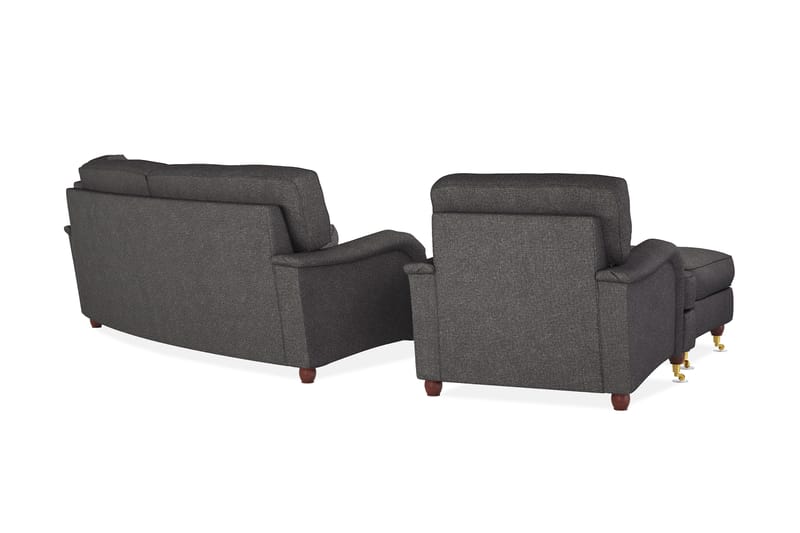 Howard Lyx Soffgrupp 3-sits Svägd Soffa + Divanfåtölj + Fåtölj + Fotpall i Tyg - Mörkgrå - Möbler - Soffa - Soffgrupp - Howard soffgrupp