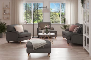 Howard Lyx Soffgrupp 3-sits Svägd Soffa + Divanfåtölj + Fåtölj + Fotpall i Tyg - Mörkgrå - Möbler - Soffa - Soffgrupp - Howard soffgrupp