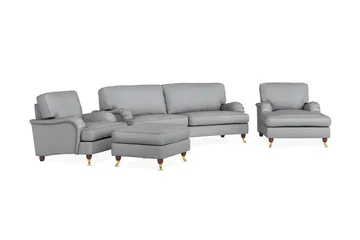 Howard Lyx Soffgrupp 3-sits Svängd Soffa + Divanfåtölj + Fåtölj + Fotpall i Tyg - Ljusgrå - Möbler - Soffa - Soffgrupp - Howard soffgrupp