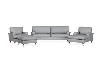 Howard Lyx Soffgrupp 3-sits Svängd Soffa + Divanfåtölj + Fåtölj + Fotpall i Tyg - Ljusgrå - Möbler - Soffa - Soffgrupp - Howard soffgrupp
