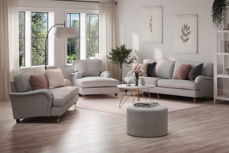 Howard Lyx Soffgrupp 4-sits + 3-sits Soffa + Divanfåtölj i Tyg - Ljusgrå - Möbler - Soffa - Soffgrupp - Howard soffgrupp