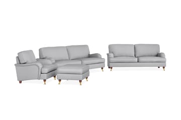 Howard Lyx Soffgrupp 4-sits + 3-sits Soffa + Fåtölj + Fotpall i Tyg - Ljusgrå - Möbler - Soffa - Soffgrupp - Howard soffgrupp