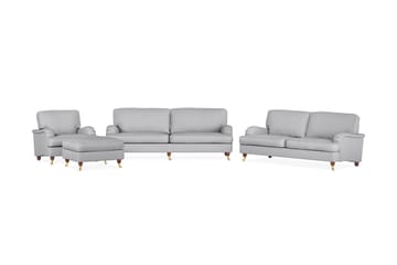 Howard Lyx Soffgrupp 4-sits + 3-sits Soffa + Fåtölj + Fotpall i Tyg - Ljusgrå - Möbler - Soffa - Soffgrupp - Howard soffgrupp