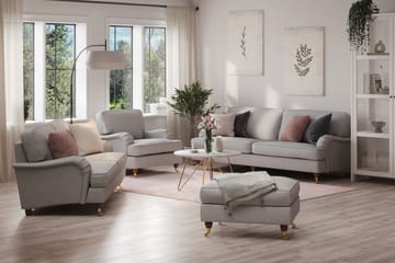 Howard Lyx Soffgrupp 4-sits + 3-sits Soffa + Fåtölj + Fotpall i Tyg - Ljusgrå - Möbler - Soffa - Soffgrupp - Howard soffgrupp
