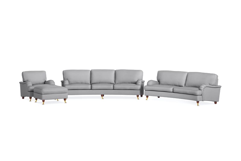 Howard Lyx Soffgrupp 4-sits + 3-sits Svängd Soffa + Fåtölj + Fotpall i Tyg - Ljusgrå - Möbler - Soffa - Soffgrupp - Howard soffgrupp