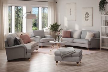 Howard Lyx Soffgrupp 4-sits + 3-sits Svängd Soffa + Fåtölj + Fotpall i Tyg - Ljusgrå - Möbler - Soffa - Soffgrupp - Howard soffgrupp