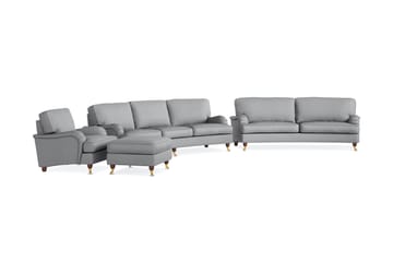 Howard Lyx Soffgrupp 4-sits + 3-sits Svängd Soffa + Fåtölj + Fotpall i Tyg - Ljusgrå - Möbler - Soffa - Soffgrupp - Howard soffgrupp