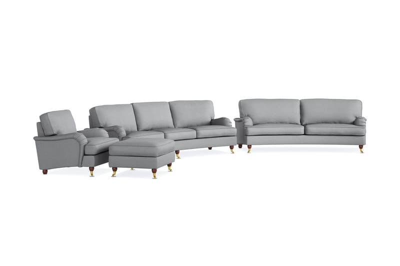Howard Lyx Soffgrupp 4-sits + 3-sits Svängd Soffa + Fåtölj + Fotpall i Tyg - Ljusgrå - Möbler - Soffa - Soffgrupp - Howard soffgrupp