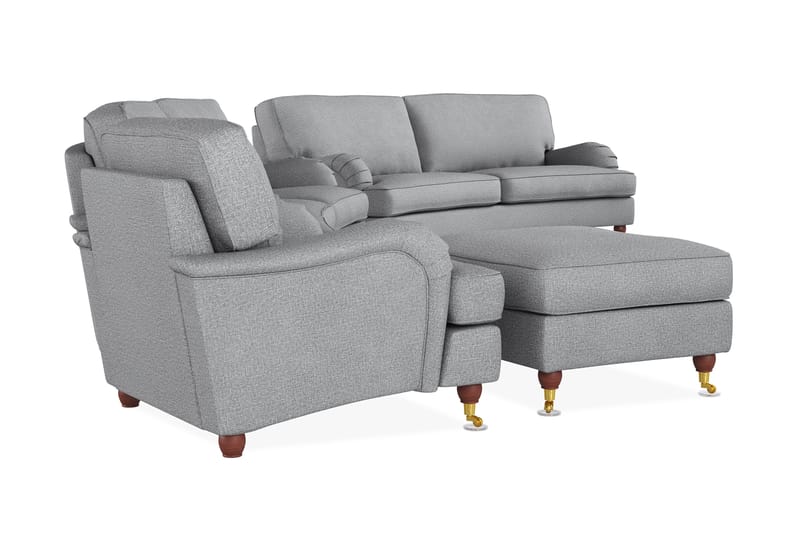 Howard Lyx Soffgrupp 4-sits + 3-sits Svängd Soffa + Fåtölj + Fotpall i Tyg - Ljusgrå - Möbler - Soffa - Soffgrupp - Howard soffgrupp
