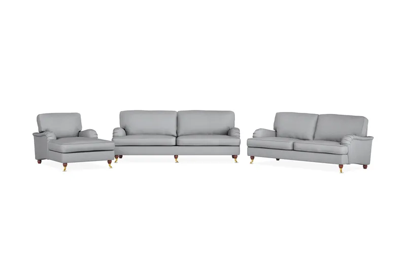 Howard Lyx Soffgrupp 4-sits + 3-sits Soffa + Divanfåtölj i Tyg, Ljusgrå