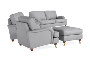 Howard Lyx Soffgrupp 4-sits + 3-sits Soffa + Fåtölj + Fotpall i Tyg - Ljusgrå - Möbler - Soffa - Soffgrupp - Howard soffgrupp