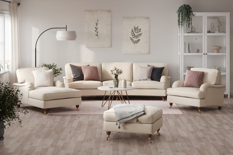 Howard Lyx Soffgrupp 4-sits Svängd Soffa + Divanfåtölj + Fåtölj + Fotpall i Tyg - Beige - Möbler - Soffa - Soffgrupp - Howard soffgrupp