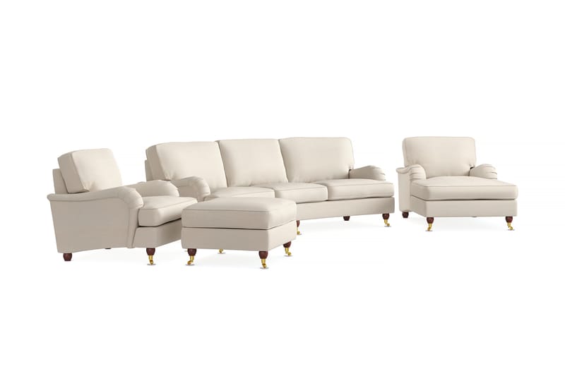 Howard Lyx Soffgrupp 4-sits Svängd Soffa + Divanfåtölj + Fåtölj + Fotpall i Tyg - Beige - Möbler - Soffa - Soffgrupp - Howard soffgrupp