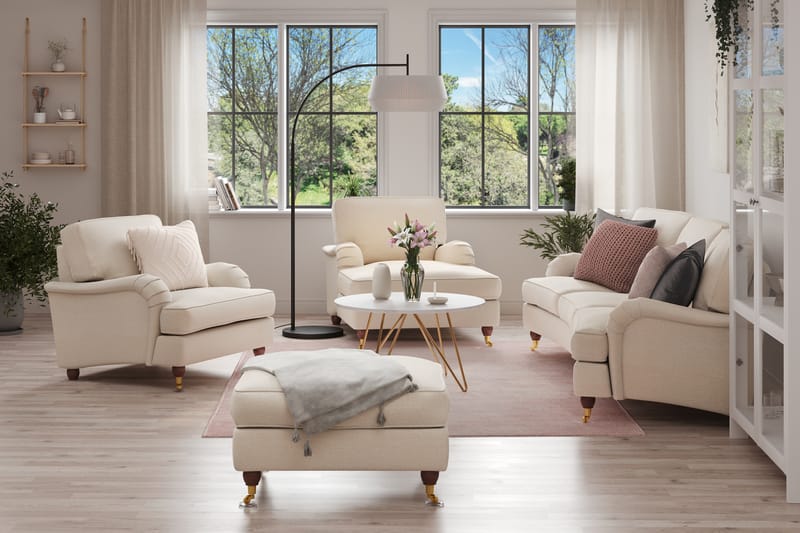 Howard Lyx Soffgrupp 4-sits Svängd Soffa + Divanfåtölj + Fåtölj + Fotpall i Tyg - Beige - Möbler - Soffa - Soffgrupp - Howard soffgrupp
