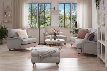 Howard Lyx Soffgrupp 4-sits Svängd Soffa + Divanfåtölj + Fåtölj + Fotpall i Tyg - Ljusgrå - Möbler - Soffa - Soffgrupp - Howard soffgrupp