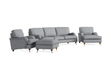Howard Lyx Soffgrupp 4-sits Svängd Soffa + Divanfåtölj + Fåtölj + Fotpall i Tyg - Ljusgrå - Möbler - Soffa - Soffgrupp - Howard soffgrupp