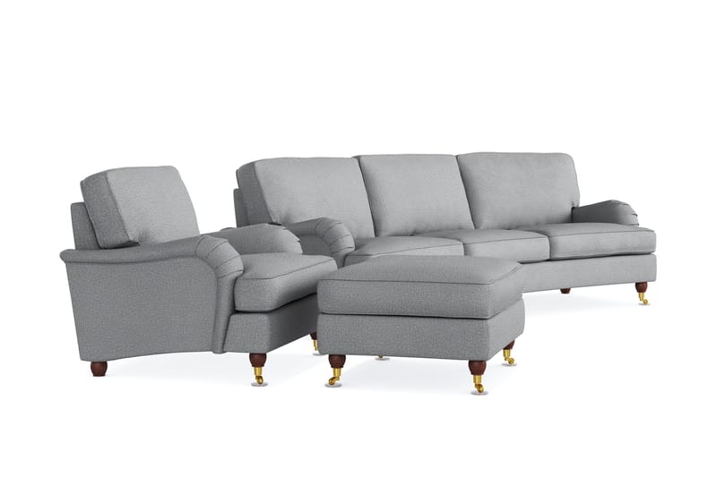 Howard Lyx Soffgrupp 4-sits Svängd Soffa + Fåtölj + Fotpall i Tyg - Ljusgrå - Möbler - Soffa - Soffgrupp - Howard soffgrupp