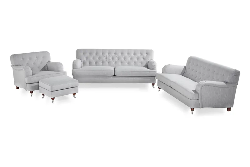 Howard Riviera Soffgrupp 2-sits + 3-sits Soffa + Fåtölj + Fotpall i Tyg, Grå