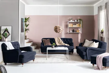 Howard Riviera Soffgrupp 3-sits + 2-sits Soffa + Fåtölj + Fotpall i Sammet - Blå - Möbler - Soffa - Soffgrupp - Howard soffgrupp