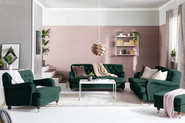 Howard Riviera Soffgrupp 3-sits + 2-sits Soffa + Fåtölj + Fotpall i Sammet - Grön - Möbler - Soffa - Soffgrupp - Howard soffgrupp