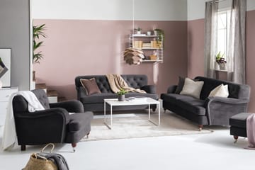 Howard Riviera Soffgrupp 3-sits + 2-sits Soffa + Fåtölj + Fotpall i Sammet - Mörkgrå - Möbler - Soffa - Soffgrupp - Howard soffgrupp