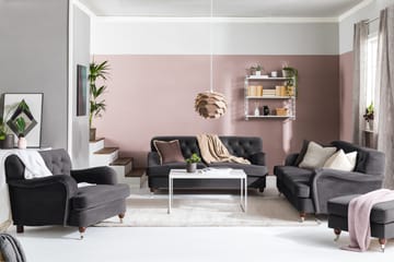 Howard Riviera Soffgrupp 3-sits + 2-sits Soffa + Fåtölj + Fotpall i Sammet - Mörkgrå - Möbler - Soffa - Soffgrupp - Howard soffgrupp
