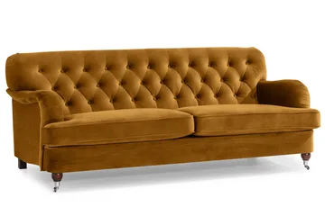 Howard Riviera Soffgrupp 3-sits + 2-sits Soffa + Fåtölj + Fotpall i Sammet - Mörkgul - Möbler - Soffa - Soffgrupp - Howard soffgrupp