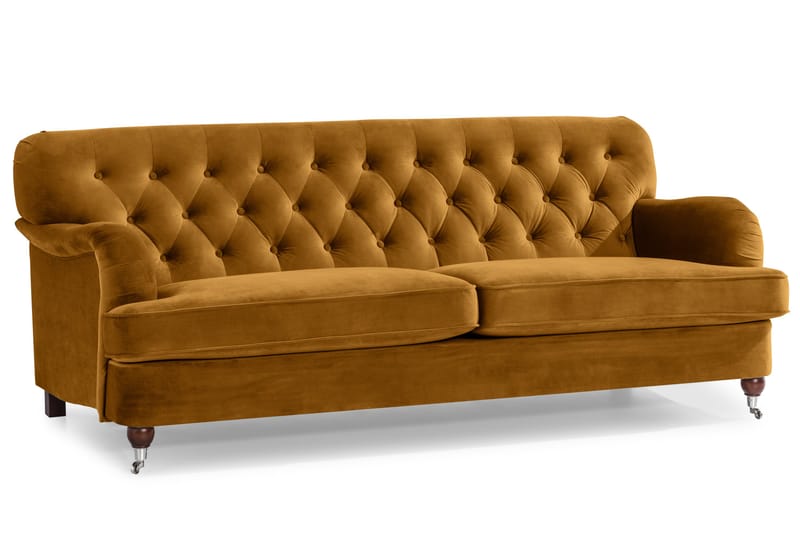 Howard Riviera Soffgrupp 3-sits + 2-sits Soffa + Fåtölj + Fotpall i Sammet - Mörkgul - Möbler - Soffa - Soffgrupp - Howard soffgrupp