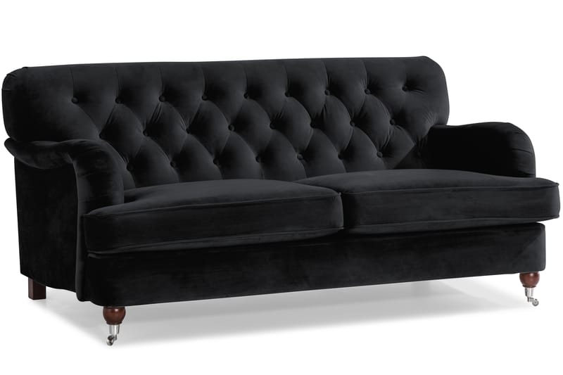 Howard Riviera Soffgrupp 3-sits + 2-sits Soffa + Fåtölj + Fotpall i Sammet - Svart - Möbler - Soffa - Soffgrupp - Howard soffgrupp