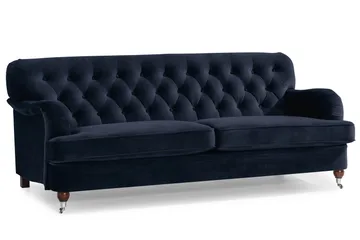 Howard Riviera Soffgrupp 3-sits + 2-sits Soffa + Fåtölj + Fotpall i Sammet - Blå - Möbler - Soffa - Soffgrupp - Howard soffgrupp