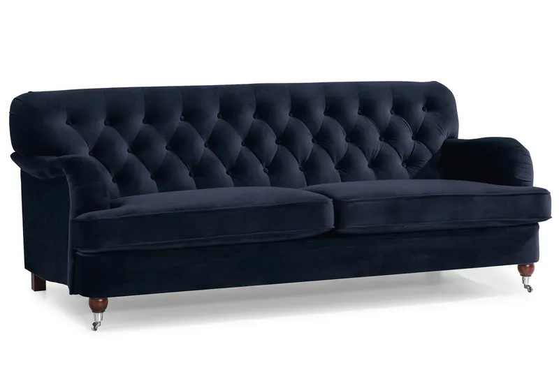 Howard Riviera Soffgrupp 3-sits + 2-sits Soffa + Fåtölj + Fotpall i Sammet - Blå - Möbler - Soffa - Soffgrupp - Howard soffgrupp