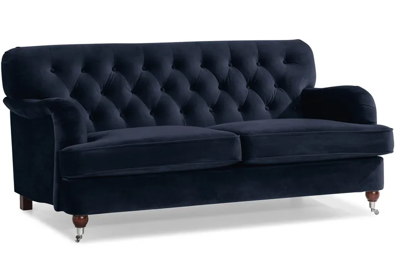 Howard Riviera Soffgrupp 3-sits + 2-sits Soffa + Fåtölj + Fotpall i Sammet - Blå - Möbler - Soffa - Soffgrupp - Howard soffgrupp