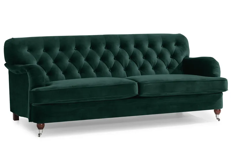 Howard Riviera Soffgrupp 3-sits + 2-sits Soffa + Fåtölj + Fotpall i Sammet - Grön - Möbler - Soffa - Soffgrupp - Howard soffgrupp