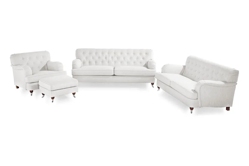 Howard Riviera Soffgrupp 3-sits + 2-sits Soffa + Fåtölj + Fotpall i Tyg - Ljusgrå - Möbler - Soffa - Soffgrupp - Howard soffgrupp