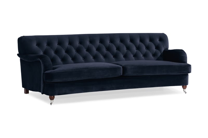 Howard Riviera Soffgrupp Svängd 3-sits + 2-sits Soffa + Fåtölj + Fotpall i Sammet - Blå - Möbler - Soffa - Soffgrupp - Howard soffgrupp