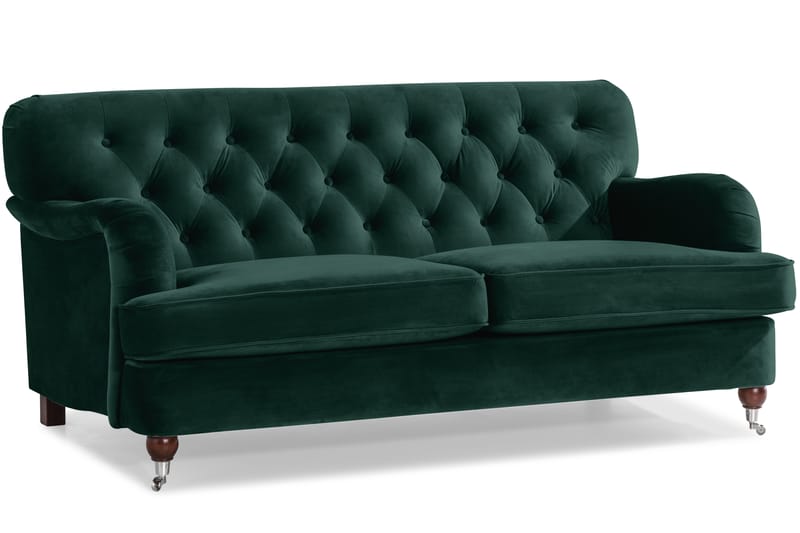 Howard Riviera Soffgrupp Svängd 3-sits + 2-sits Soffa + Fåtölj + Fotpall i Sammet - Grön - Möbler - Soffa - Soffgrupp - Howard soffgrupp