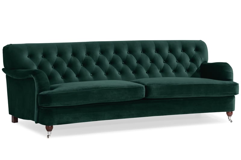 Howard Riviera Soffgrupp Svängd 3-sits + 2-sits Soffa + Fåtölj + Fotpall i Sammet - Grön - Möbler - Soffa - Soffgrupp - Howard soffgrupp