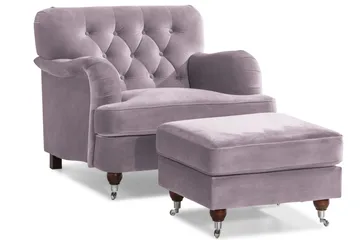 Howard Riviera Soffgrupp Svängd 3-sits + 2-sits Soffa + Fåtölj + Fotpall i Sammet - Lila - Möbler - Soffa - Soffgrupp - Howard soffgrupp
