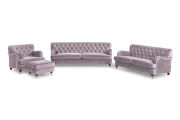 Howard Riviera Soffgrupp Svängd 3-sits + 2-sits Soffa + Fåtölj + Fotpall i Sammet
