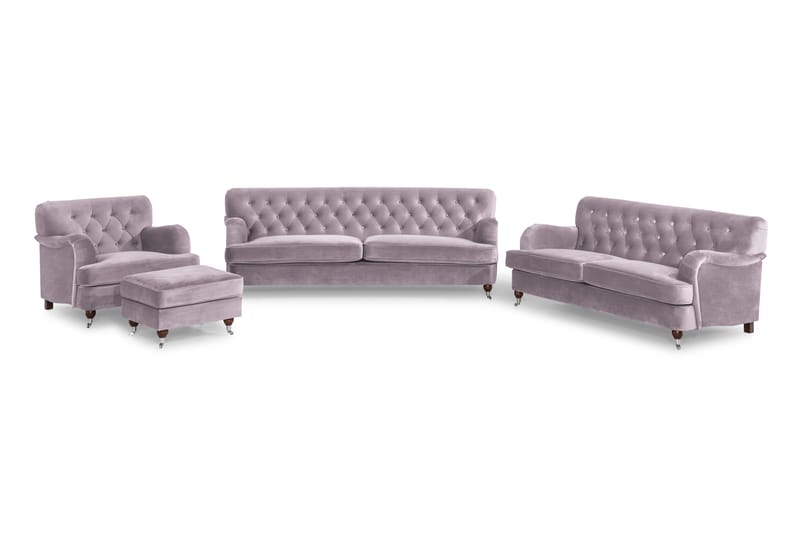 Howard Riviera Soffgrupp Svängd 3-sits + 2-sits Soffa + Fåtölj + Fotpall i Sammet - Lila - Möbler - Soffa - Soffgrupp - Howard soffgrupp