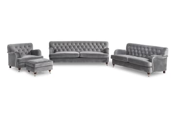 Howard Riviera Soffgrupp Svängd 3-sits + 2-sits Soffa + Fåtölj + Fotpall i Sammet