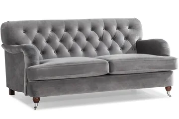 Howard Riviera Soffgrupp Svängd 3-sits + 2-sits Soffa + Fåtölj + Fotpall i Sammet - Ljusgrå - Möbler - Soffa - Soffgrupp - Howard soffgrupp