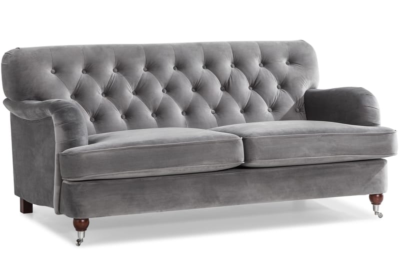 Howard Riviera Soffgrupp Svängd 3-sits + 2-sits Soffa + Fåtölj + Fotpall i Sammet - Ljusgrå - Möbler - Soffa - Soffgrupp - Howard soffgrupp