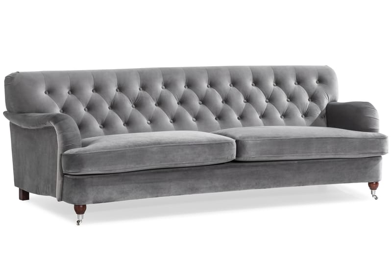 Howard Riviera Soffgrupp Svängd 3-sits + 2-sits Soffa + Fåtölj + Fotpall i Sammet - Ljusgrå - Möbler - Soffa - Soffgrupp - Howard soffgrupp