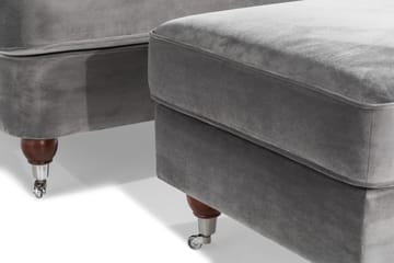 Howard Riviera Soffgrupp Svängd 3-sits + 2-sits Soffa + Fåtölj + Fotpall i Sammet - Ljusgrå - Möbler - Soffa - Soffgrupp - Howard soffgrupp