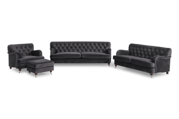 Howard Riviera Soffgrupp Svängd 3-sits + 2-sits Soffa + Fåtölj + Fotpall i Sammet